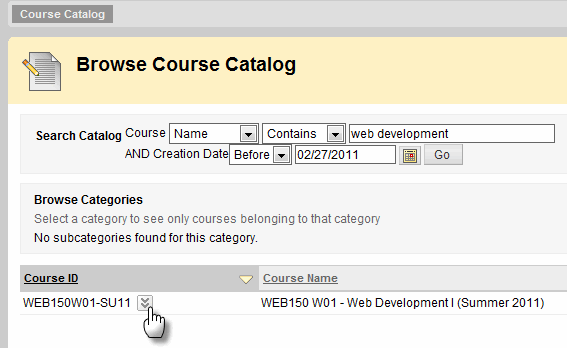 Find your course and click the arrow