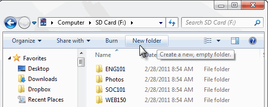 Select Organize > New Folder